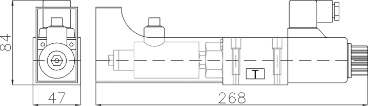 HD-G06 LVDT safety valve outline dimensions, front and side view