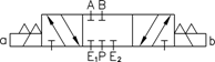 AD35 and AS35 pneumatic valve symbol, two-way 3-position, ports A B E1 E2 P