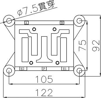 TAI-HUEI AD series sub plate dimensions, 4 mounting holes, ports A B E1 E2 P